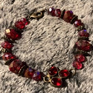 Red Rhinestone bracelet w/ A.B. Cut Glass & Brass